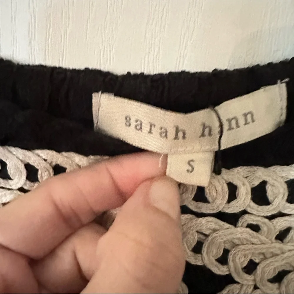 Anthropologie Sarah Hann Flutter Sleeve Crochet Top Black Small